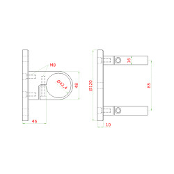 Úchyt na bočné kotvenie stĺpu ø 42.4mm, (kotviaca platňa ø 120 /10.0mm), brúsená nerez K320 /AISI304 Úchyt na bočné kotvenie stĺpu ø 42.4mm, (kotviaca platňa ø 120 /10.0mm), brúsená nerez K320 /AISI304